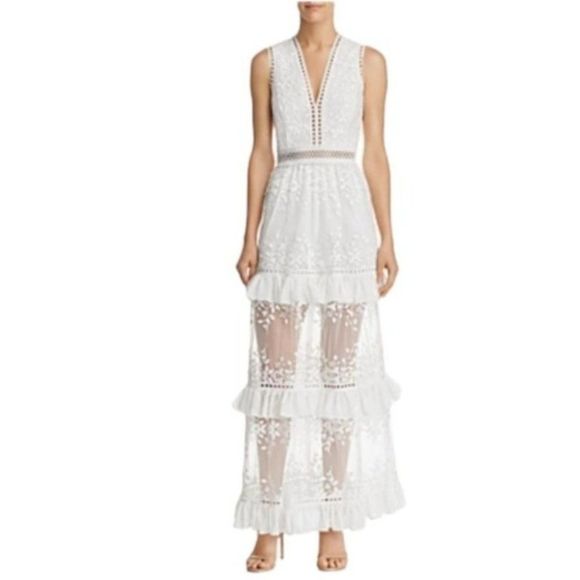Aqua Dresses & Skirts - AQUA Embroidered Flounce Lace Sheer Maxi